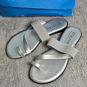 Italian Shoemakers Silver Embellished Toe Ring Slide Sandals Women 7M New In Box